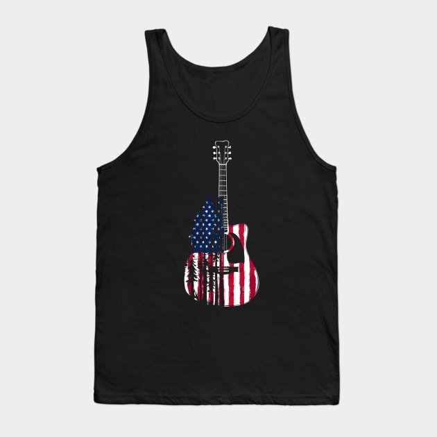 Guitar Lover USA flag Merica 4th july Guitar Tree Art Music Tank Top by CoolFuture